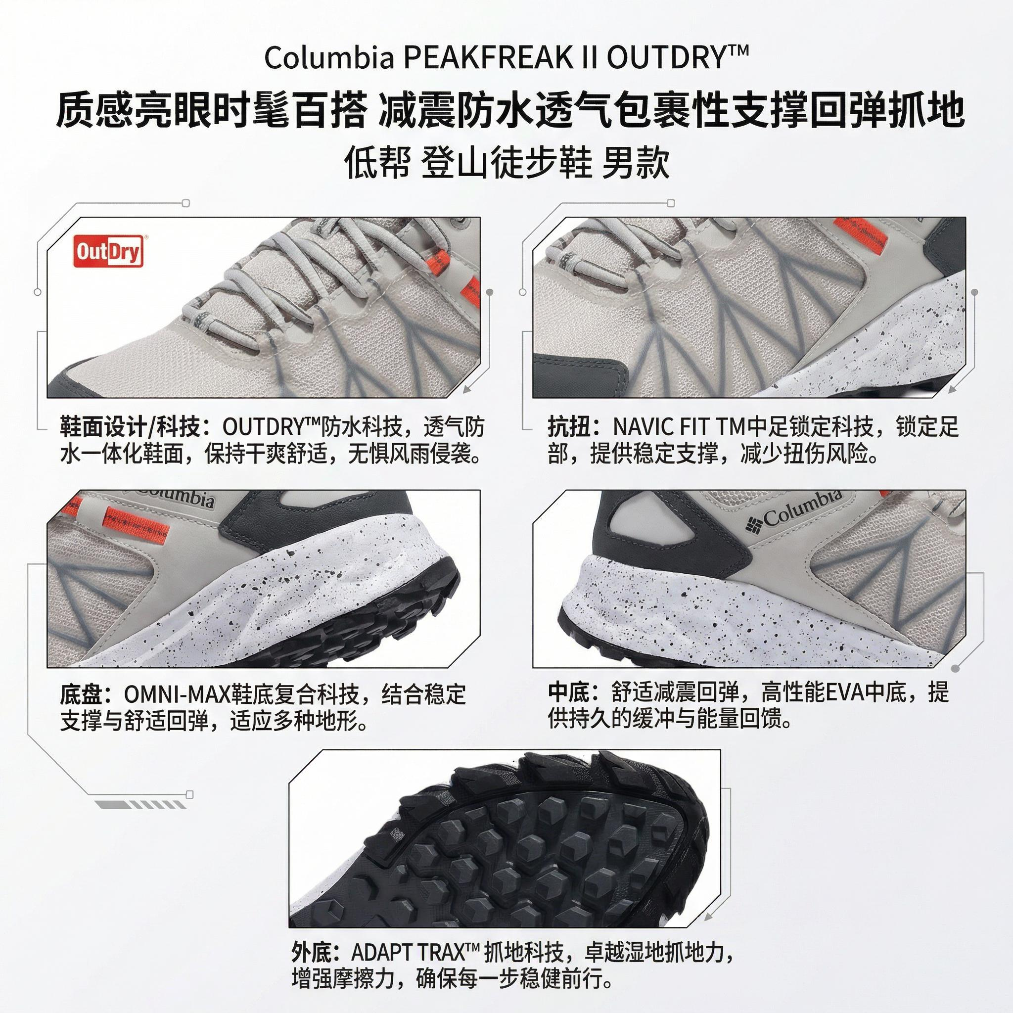 Columbia PEAKFREAK II Low top Mountaineering Hiking Shoes Men’s Gray