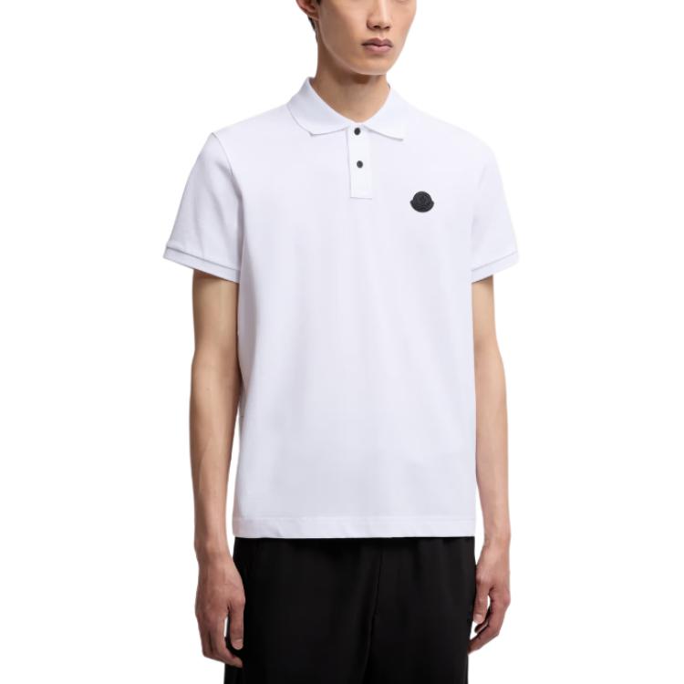 Мужская футболка-поло Moncler Cotton Piquet (белая) — фото 3