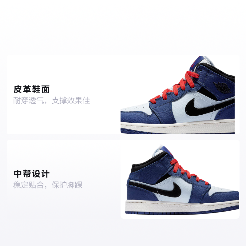 Кроссовки Jordan JordanAir Jordan 1 Mid SE GS (бело-синий) — фото 2