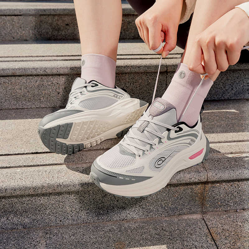 QIAODAN Cushioning Breathable Lightweight Low top Long Distance Running Shoes Women’s White Gray