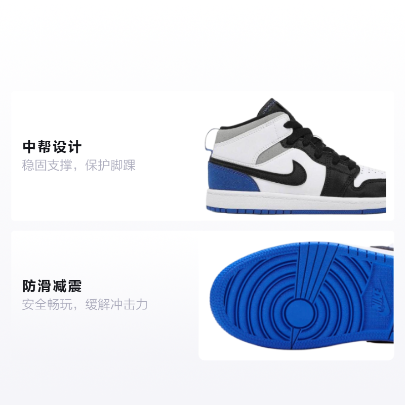 Детские кроссовки Jordan Air Jordan 1 Mid SE (бело-синие) — фото 2