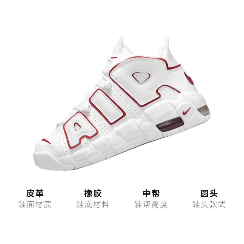 Кеды Nike NikeAir More Uptempo "White Varsity Red Outline" GS 2021 (белый / красный) — фото 3