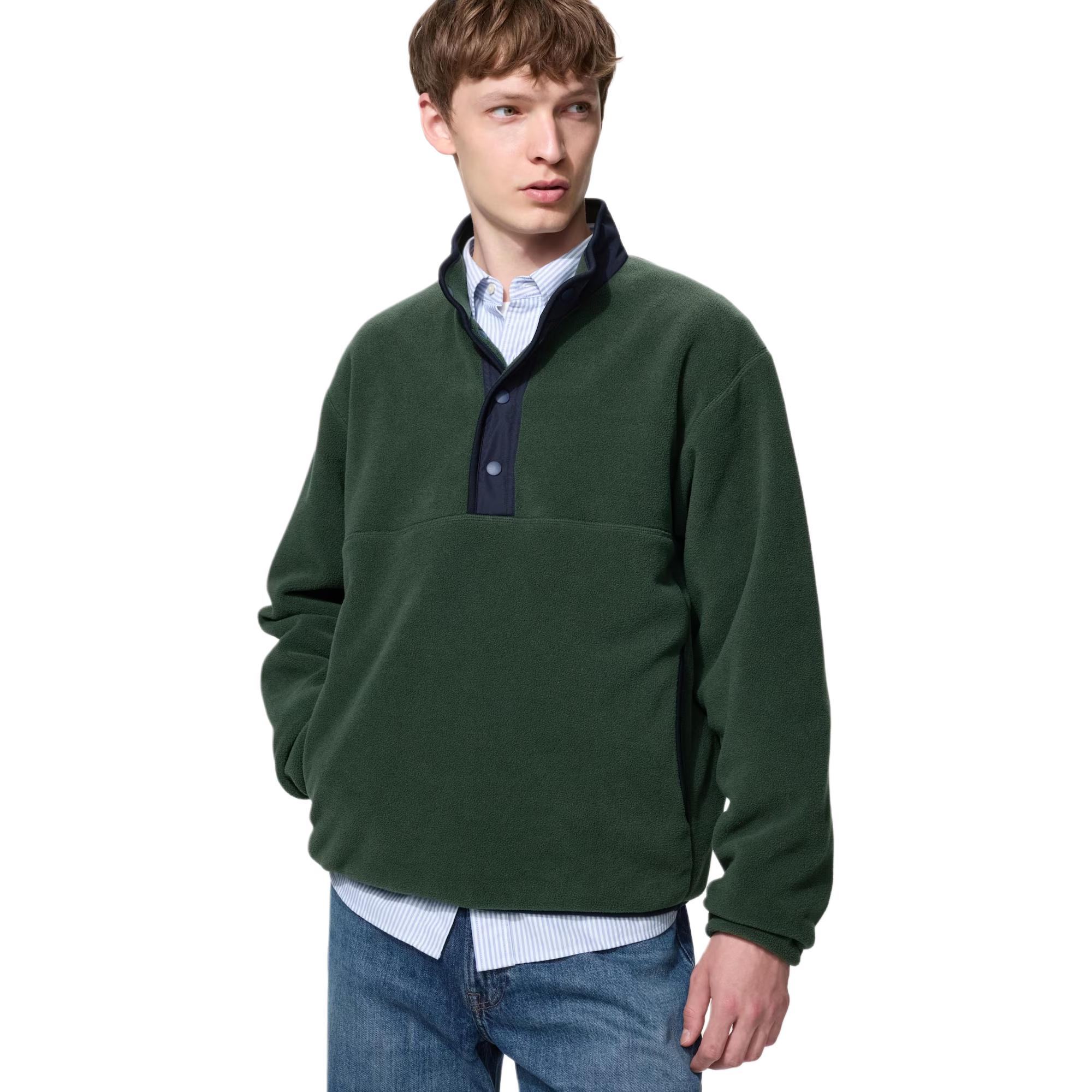 UNIQLO Fleece Tops Men’s 58 Dark Green Moderate
