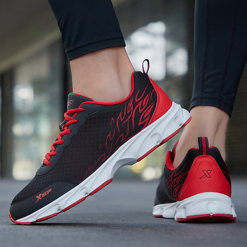 XTEP Cushioning Slip Resistant Abrasion Resistant Breathable Lightweight Rebound Low top Running Shoes Men’s Black Red