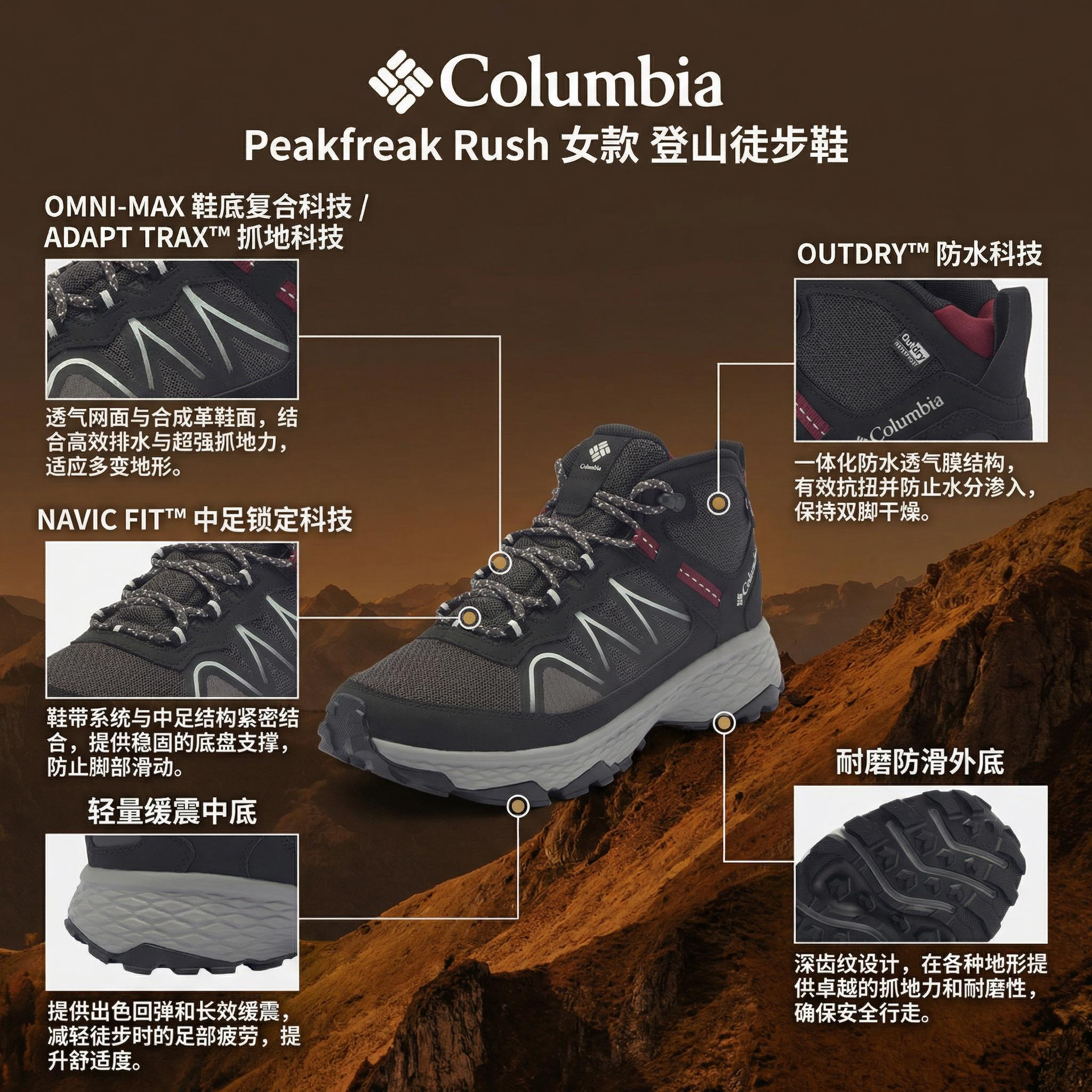 Columbia Peakfreak Rush Mid top Mountaineering Hiking Shoes Women’s