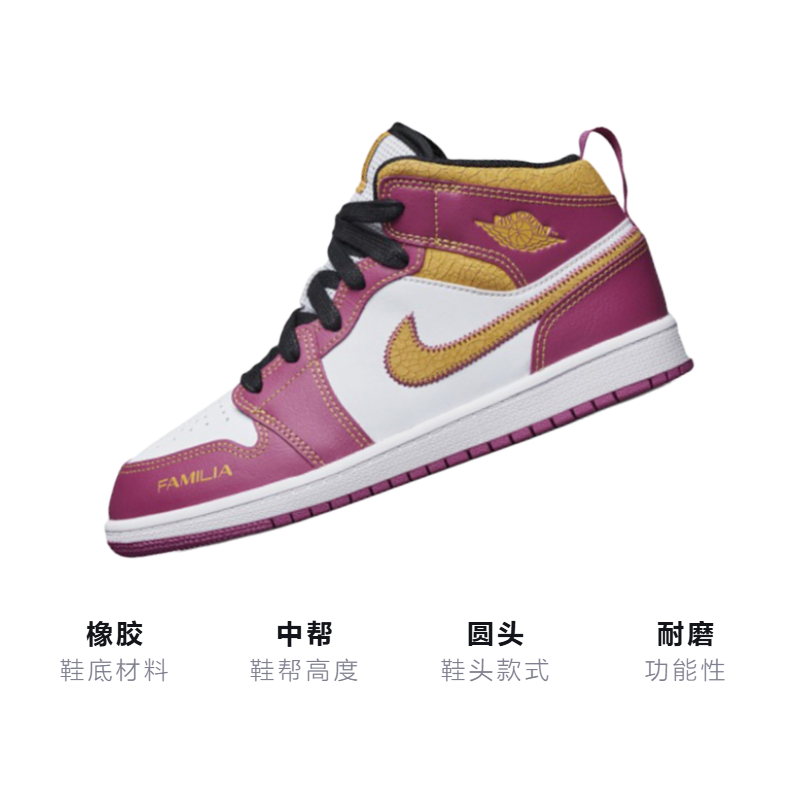 Детские кроссовки Jordan Air Jordan 1 Familia (бело-желто-розовый) — Белый / жёлтый / розовый — фото 3