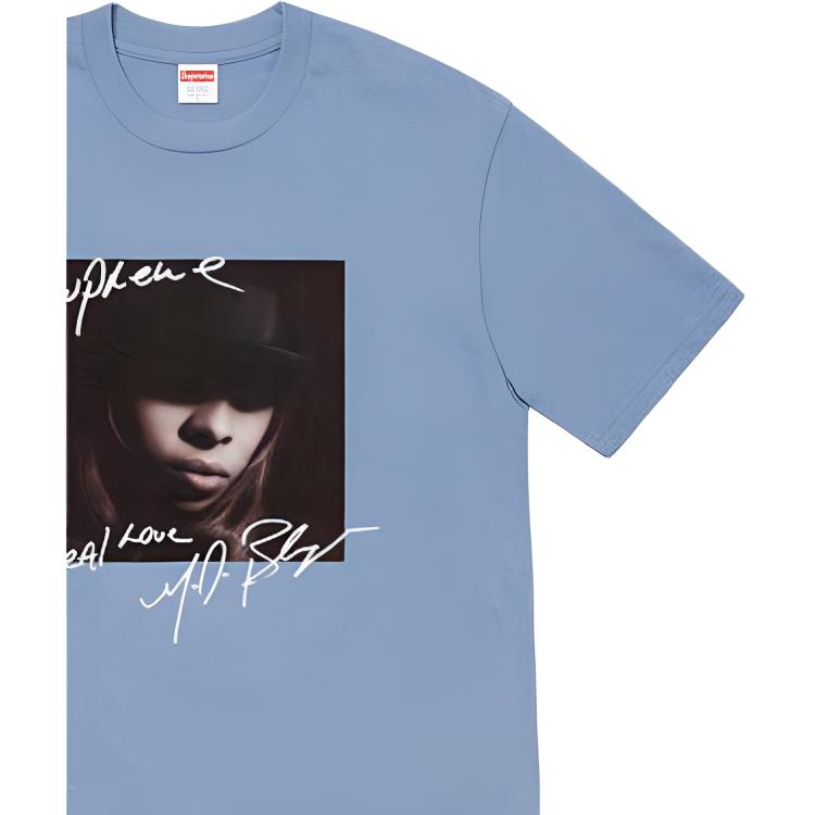 Футболка Supreme FW19 Week 1 Mary J. Blige Tee Magenta (сине-серая) — фото 2