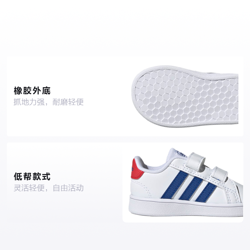 Детские кеды adidas neo GRAND COURT (бело-синие) — Белый / синий — фото 2
