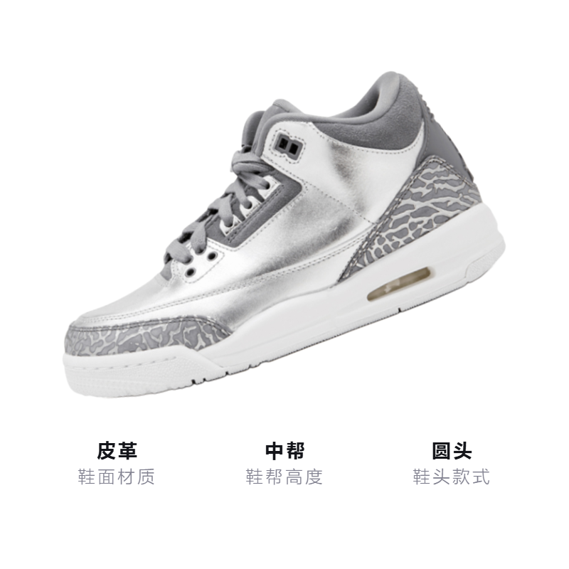 Кроссовки Jordan JordanAir Jordan 3 Retro Premium Heiress Metallic Silver GS (жидкое серебро) — фото 3