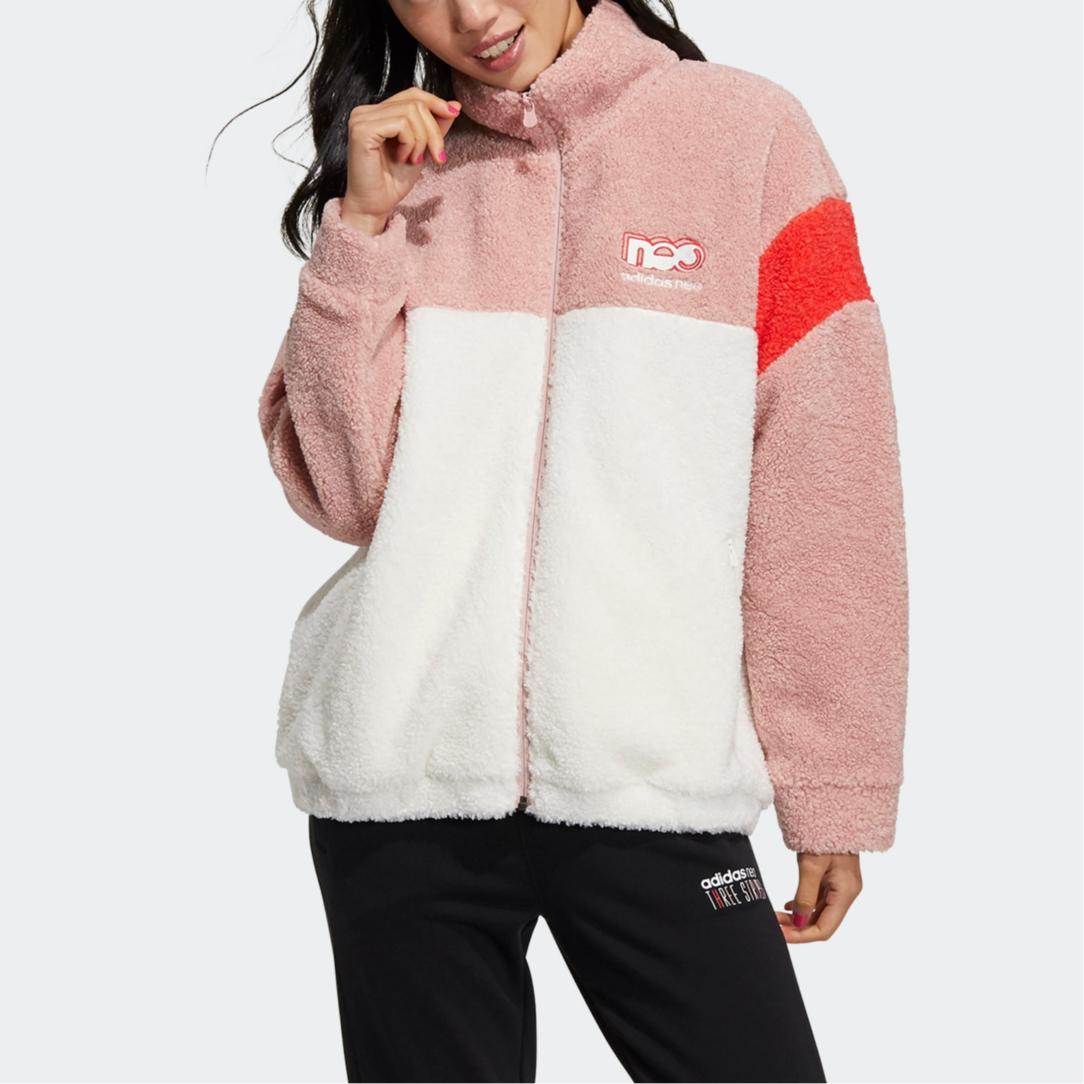 Женская куртка adidas neo Brlv Jkt (розово-белая) — фото 2