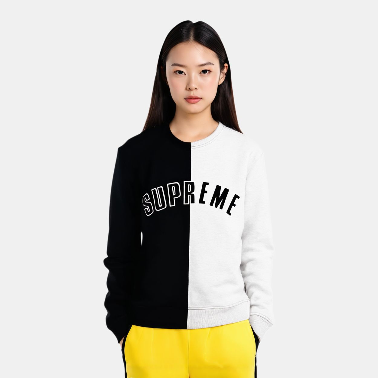 Худи Supreme FW18 Split Crewneck Sweatshirt (черно-белое) — фото 2