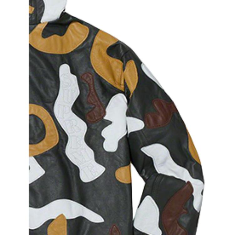 Куртка Supreme FW19 Week 12 Camo Leather Hooded Jacket Green Camo (зеленый камуфляж) — фото 6