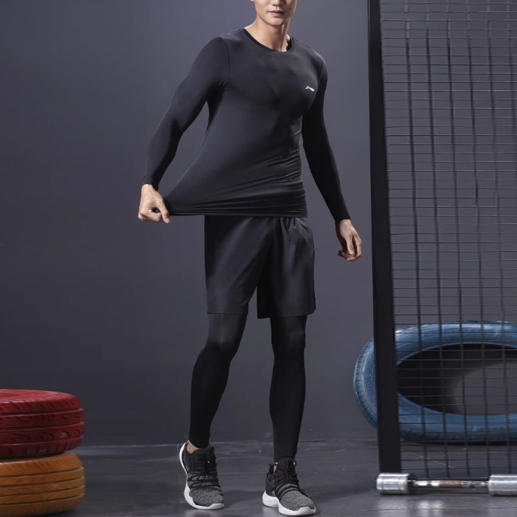 Li Ning Logo Print Fleece Lined Thermal Slim Fit Workout Clothing Men’s Black