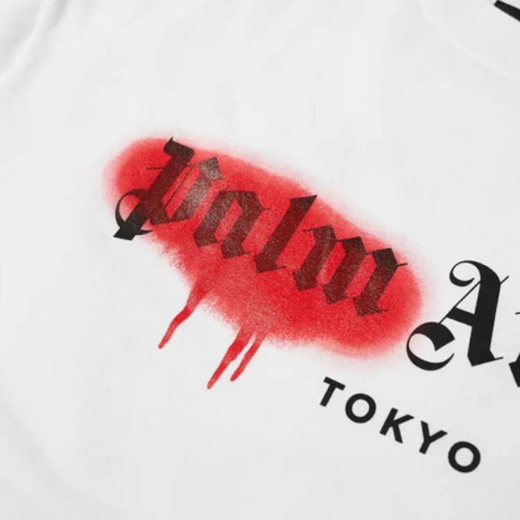 Мужская футболка PALM ANGELS Tokyo Sprayed Logo Tee (белая) — фото 7