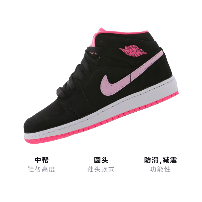 Кроссовки Jordan Air Jordan 1 Mid (черно-розовый) — фото 3