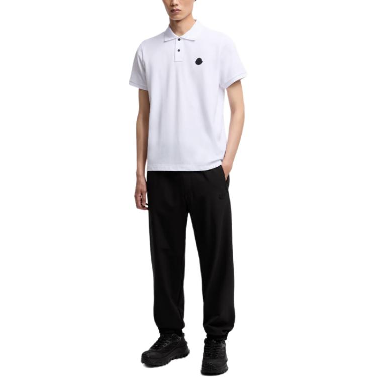 Мужская футболка-поло Moncler Cotton Piquet (белая) — фото 2