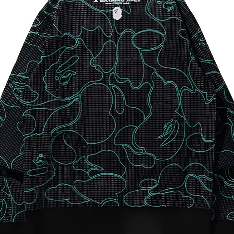 Мужское худи A BATHING APE A BATHING APE BAPE Text Code Camo Crewneck (зеленый камуфляж) — фото 3