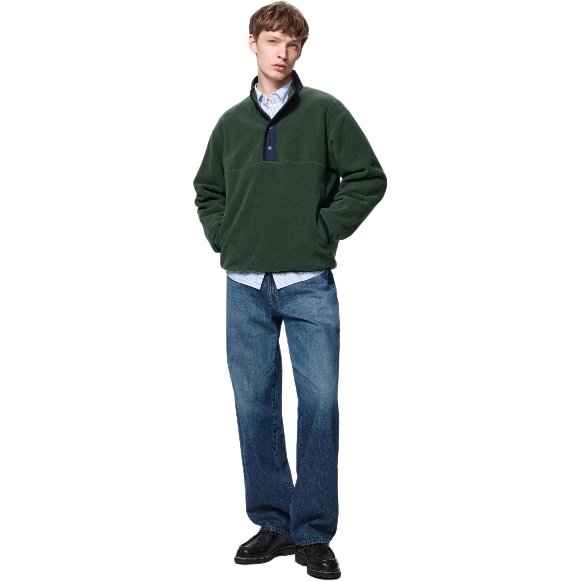 UNIQLO Fleece Tops Men’s 58 Dark Green Moderate