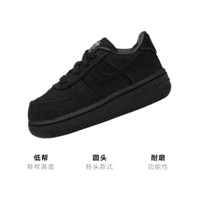 Детские кеды Stussy x Nike Air Force 1 (черные) — фото 3
