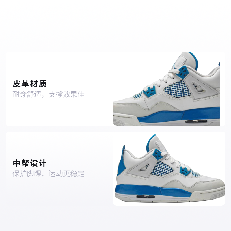 Кроссовки Jordan Air Jordan 4 Retro Military Blue 2012 (бело-синие) — 白/军蓝/灰 — фото 2