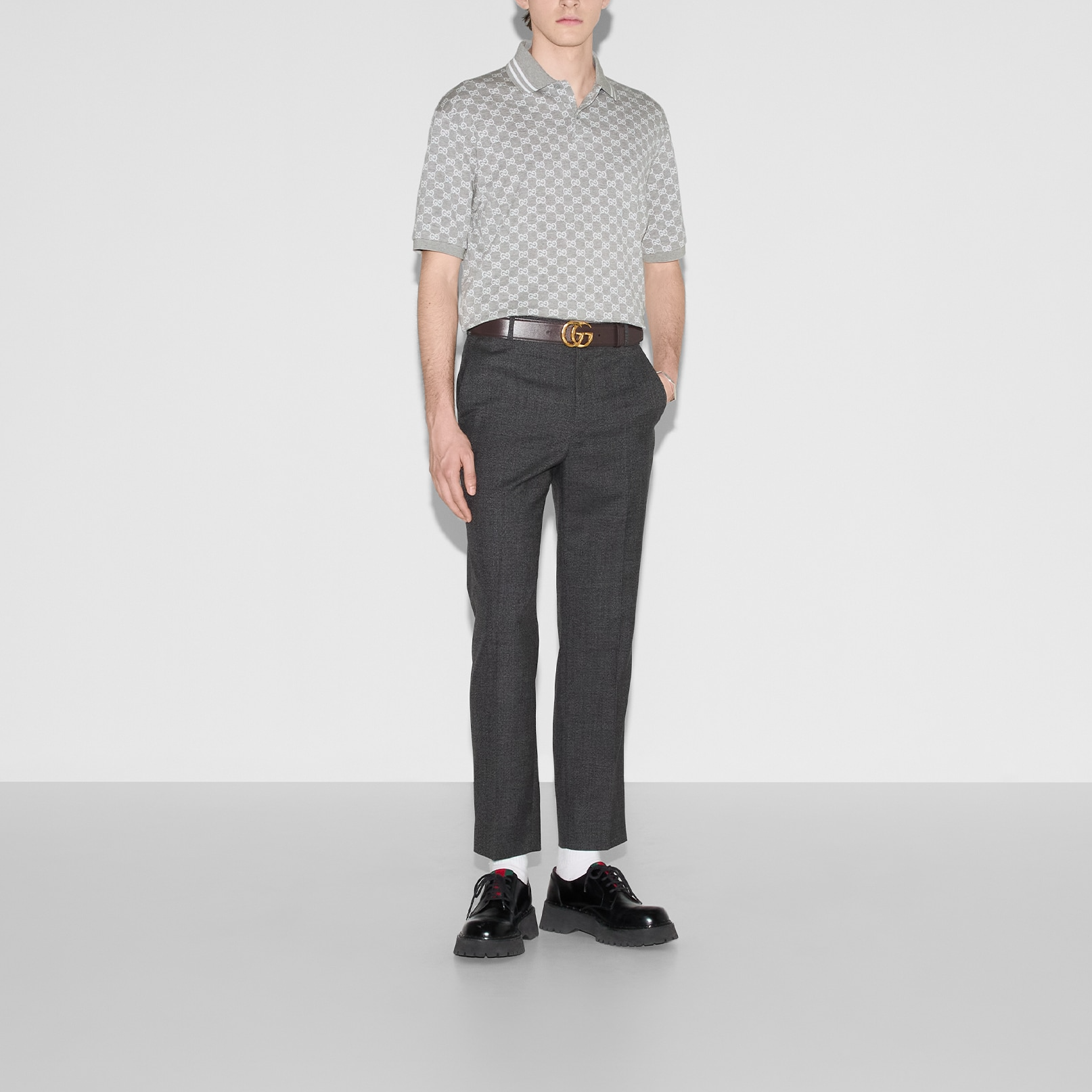 Мужская футболка Gucci LogoPoloPolo (серая) — фото 2