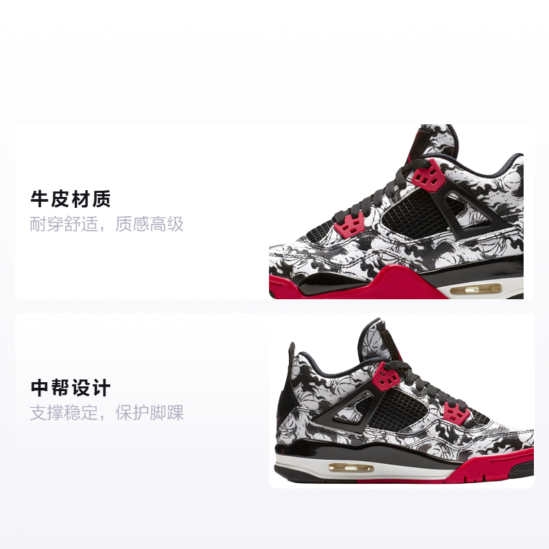 Кроссовки Jordan Air Jordan 4 Retro Tattoo (черно-бело-красные) — фото 2