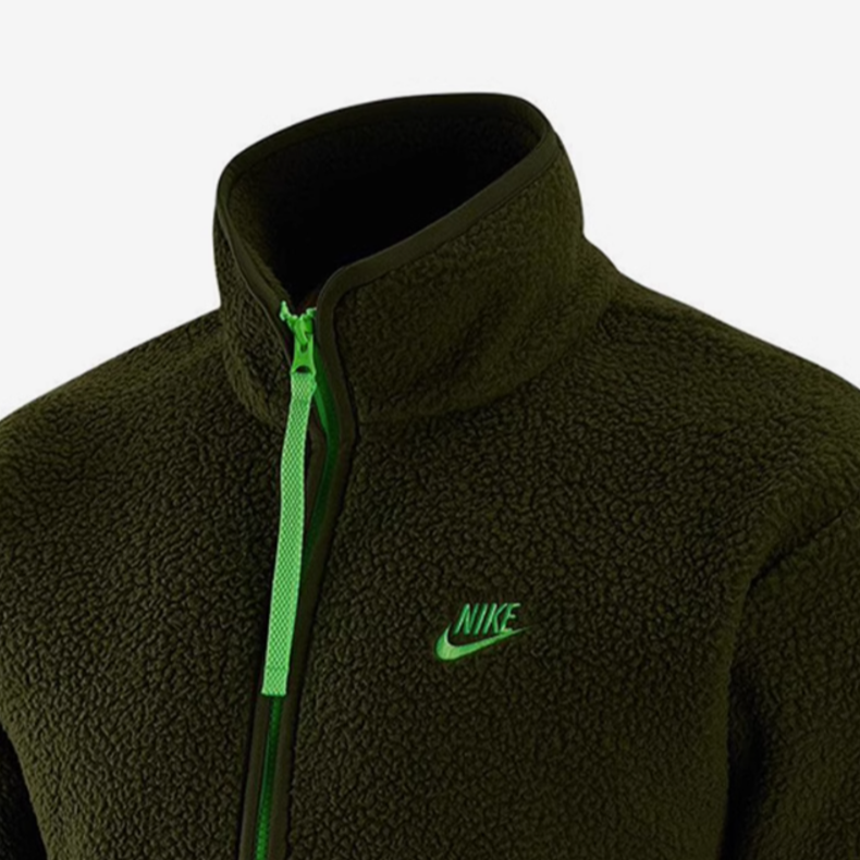Nike Embroidery Logo Zippers Stand Collar Polar Fleece Fitted Fleece Lined Fleece Clothing Men’s Rugged Green