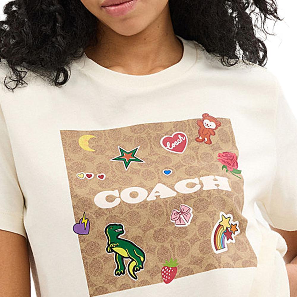 Женская футболка COACH Logo SS24T (кремовая) — фото 4