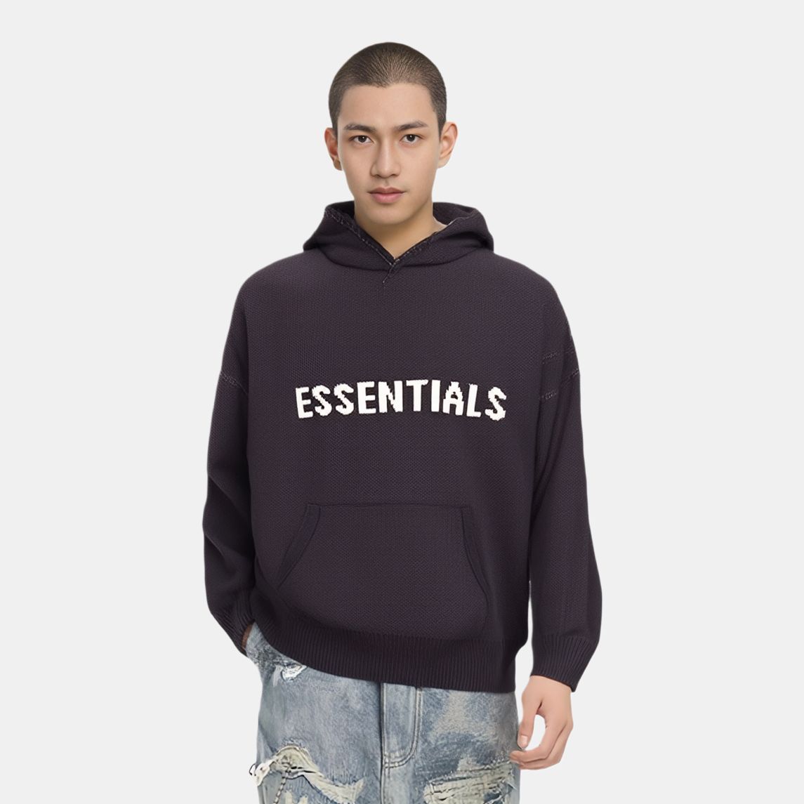 Худи Fear of God Essentials FW20 nit Hoodi Black (черное) — фото 2
