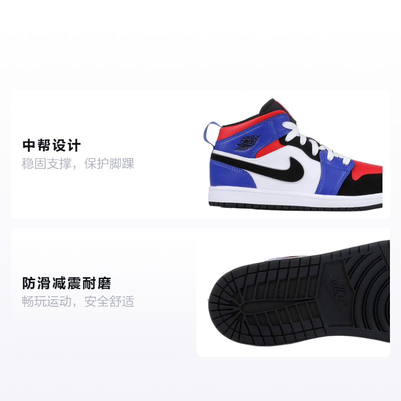 Кроссовки Jordan Air Jordan 1 Mid "top 3" (синий / красный / черный) — Синий / красный / чёрный — фото 2