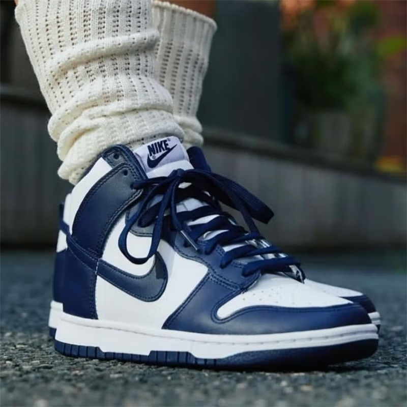 Высокие кеды Nike Dunk High Navy Whit (темно-сине-белые) — Тёмно-синий / белый — фото 4
