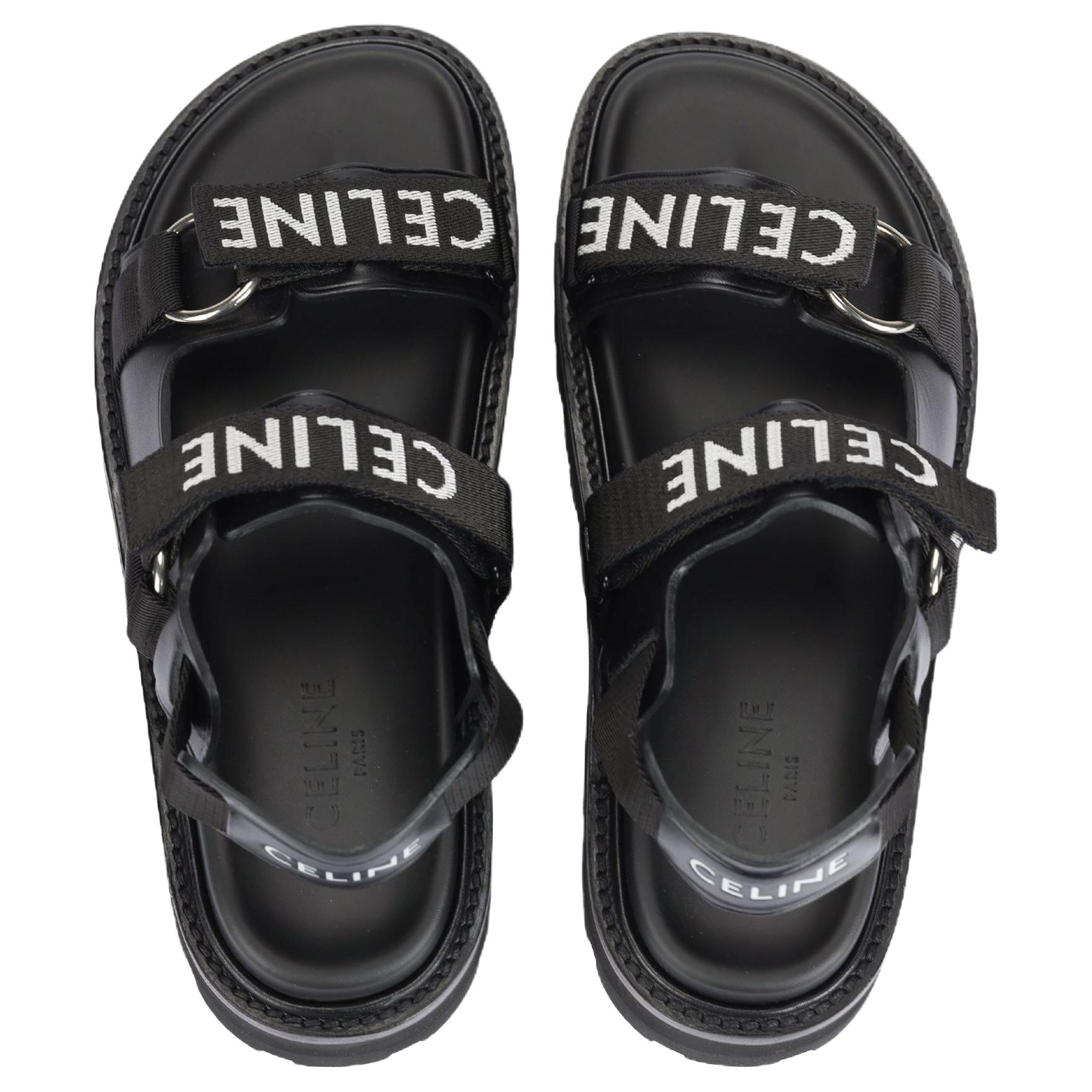 CELINE Leather One Strap Sandals Women's Black