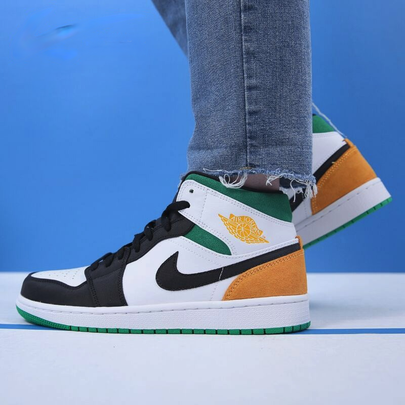 Кроссовки Jordan JordanAir Jordan 1 Mid GS (белый / зеленый / желтый) — Белый / зелёный / жёлтый — фото 5