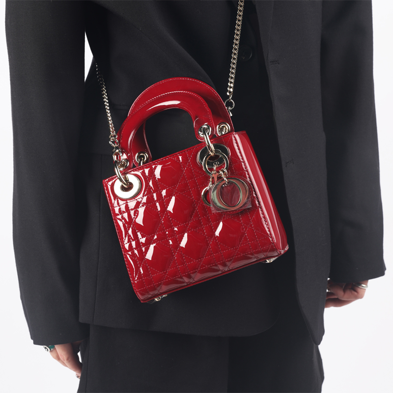 Женская сумка Dior Lady Dior (вишнево-красная) — фото 10