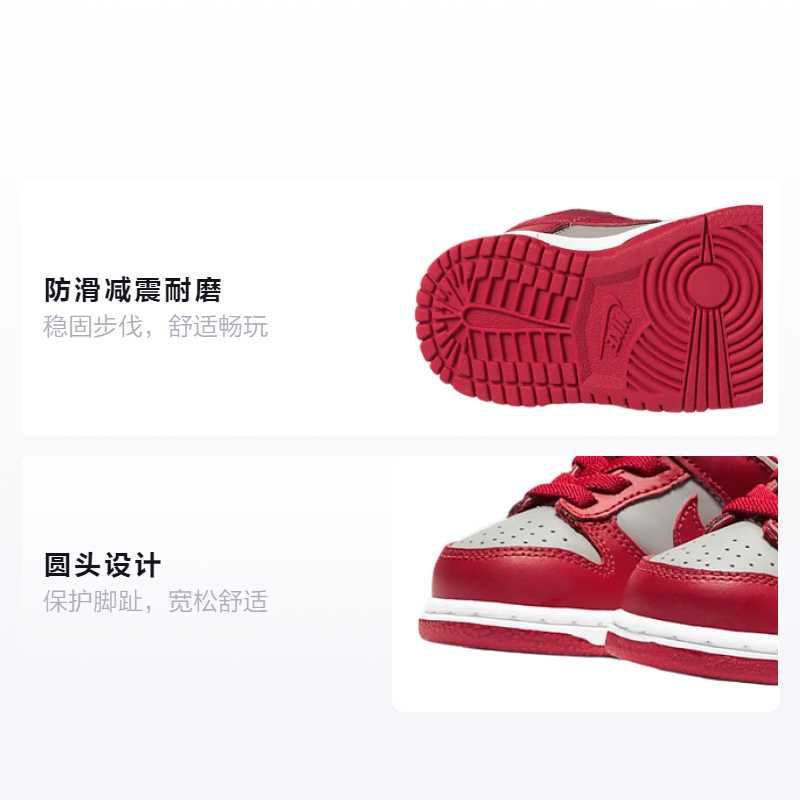 Детские кеды Nike Dunk Medium Grey (серый / красный) — фото 2
