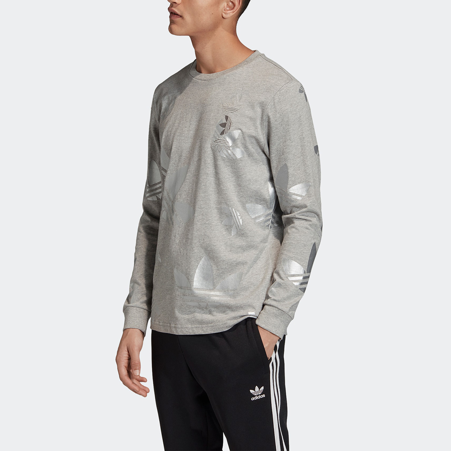 Мужской лонгслив adidas originals Trefoil Ref/Met Ls Tee (серый) — фото 5