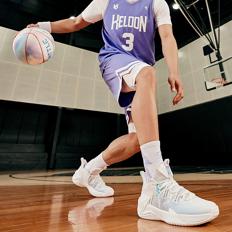 QIAODAN Cushioning Slip Resistant High top Basketball Shoes Men’s White Purple