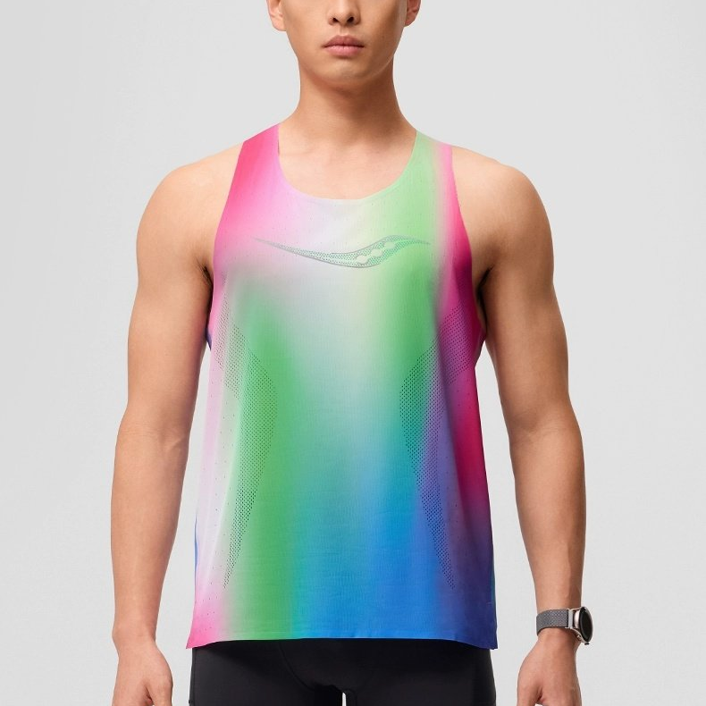 Saucony Running Tank Top Men’s Dazzling Color Green Pink Combo