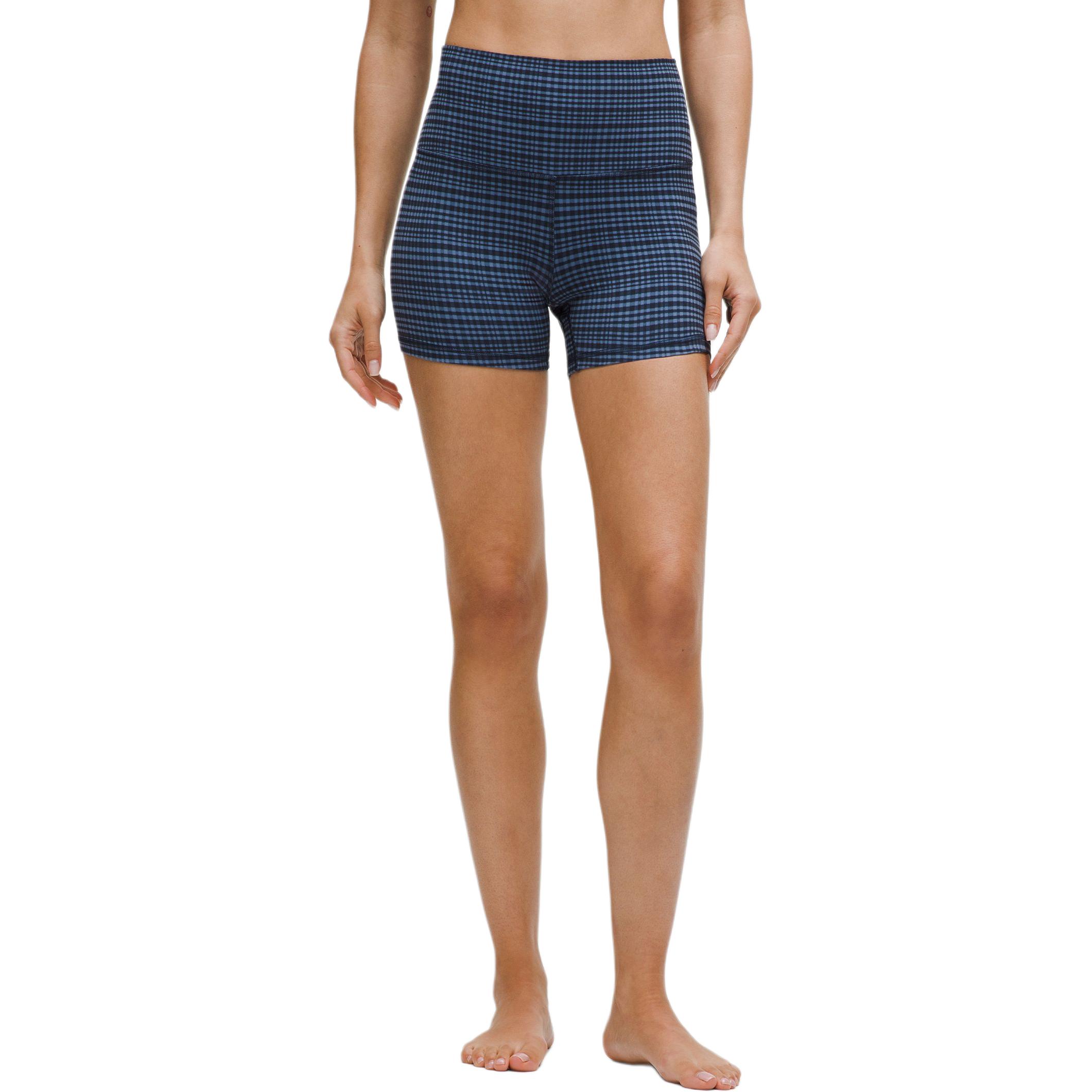 Lululemon Align Yoga Shorts 4′ Women’s Washed Denim Blue Mixed Light Reflecting Plaid