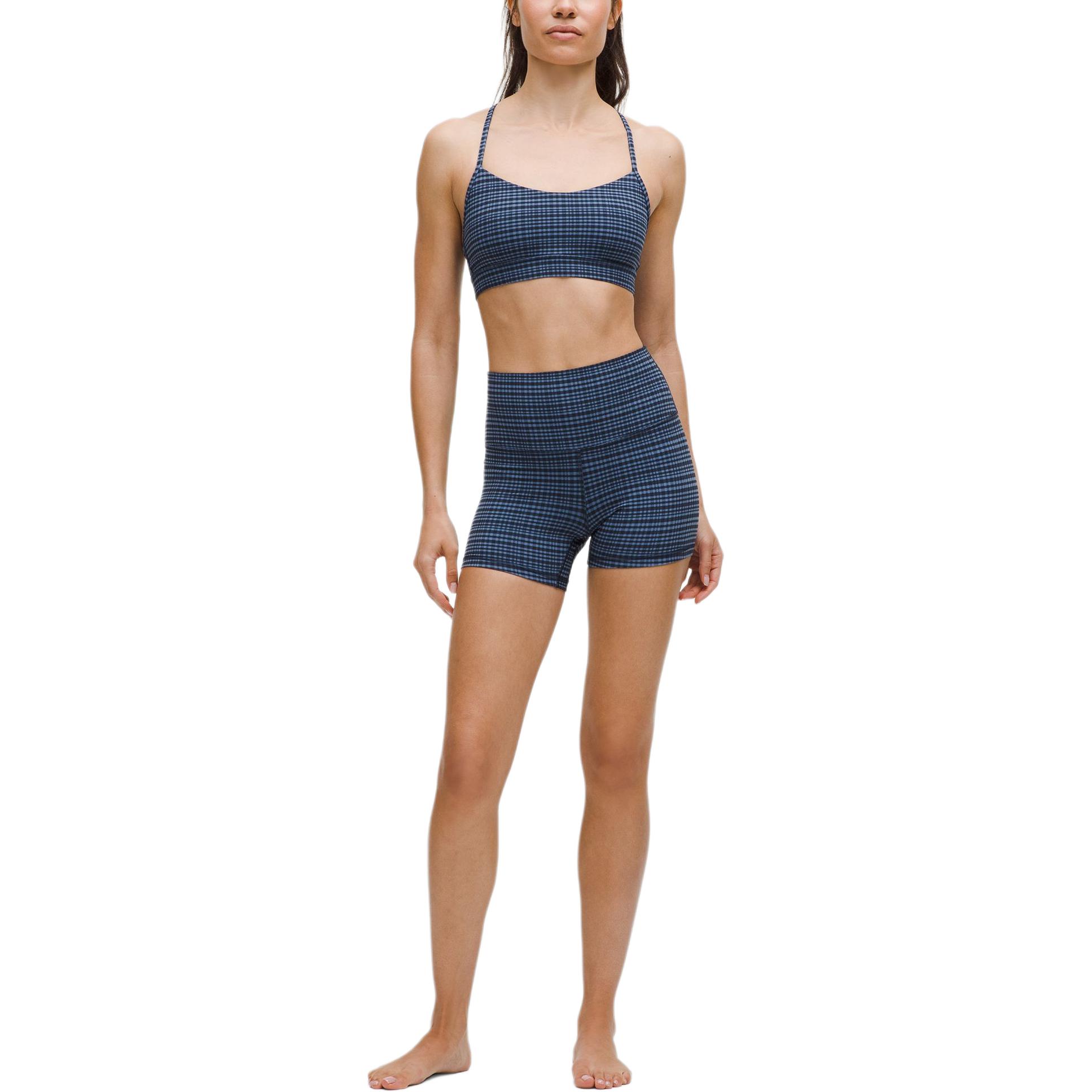 Lululemon Align Yoga Shorts 4′ Women’s Washed Denim Blue Mixed Light Reflecting Plaid
