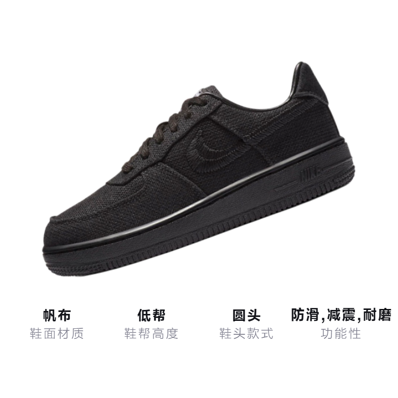 Кроссовки Stussy x Nike Air Force 1 (черные) — Чёрный — фото 3