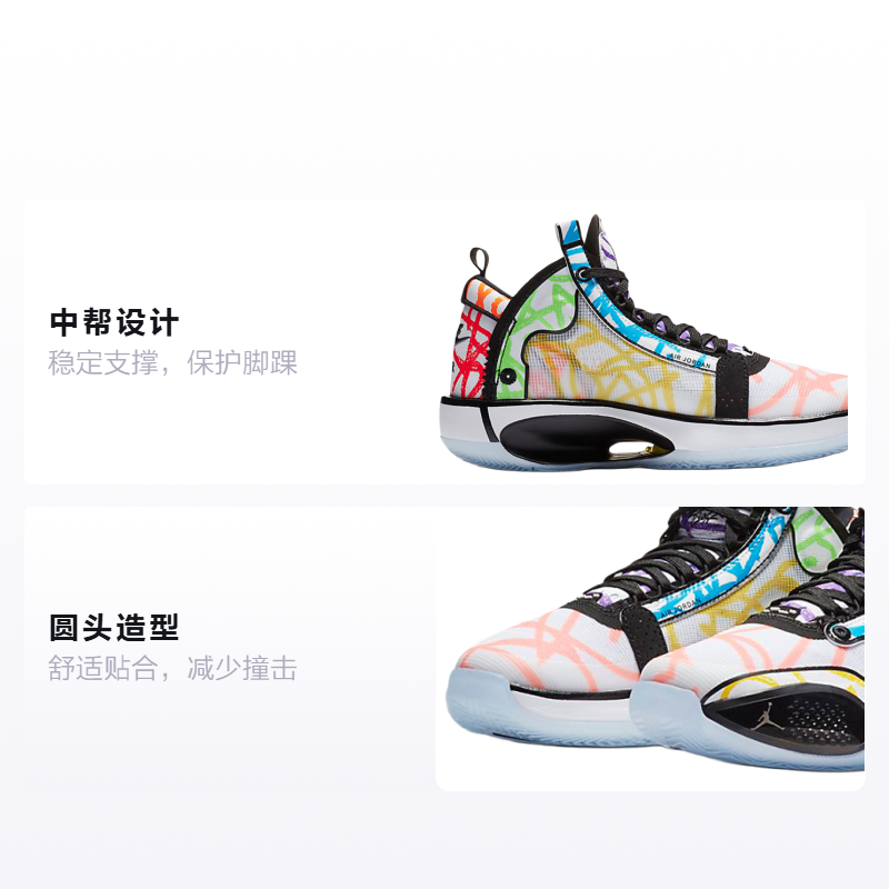 Категория: баскетбольные кроссовки Jordan × Zion Williamson Air Jordan 34 GS (белые с разноцветным рисунком) — 彩 — фото 2