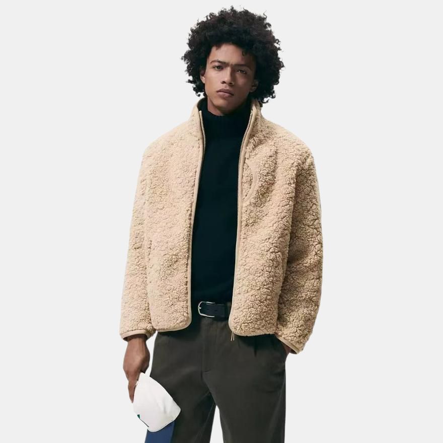 ZARA Fleece Tops Men’s Beige Stand Collar Fleece Lined Other