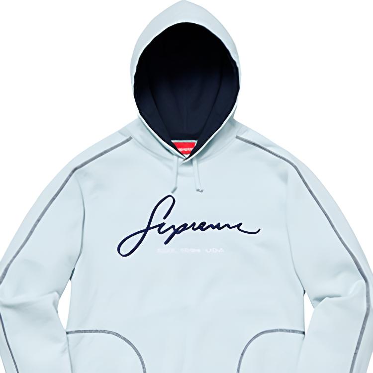 Худи Supreme SS19 Contrast Embroidered Hooded Sweatshirt (синее) — фото 2