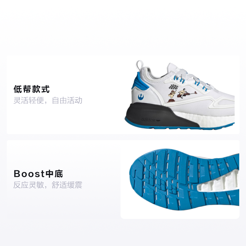 Детские кроссовки adidas originals ZX 2K Boost Star Wars J (бело-сине-черные) — фото 2