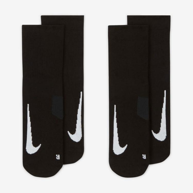 Nike Running Ankle Socks 2 Pair Crew Socks Unisex 2 Pack Black