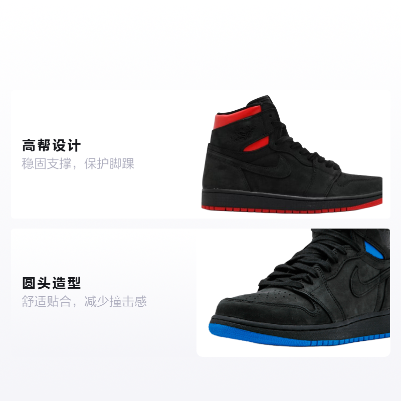 Кроссовки Jordan JordanAir Jordan 1 Retro High OG Quai54 GS (черный) — 黑/意大利蓝/大学红 — фото 2
