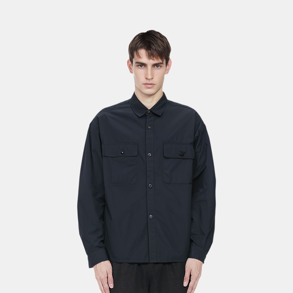Мужская куртка nanamica Shirt Jacket (однотонная) — Морской синий — фото 7