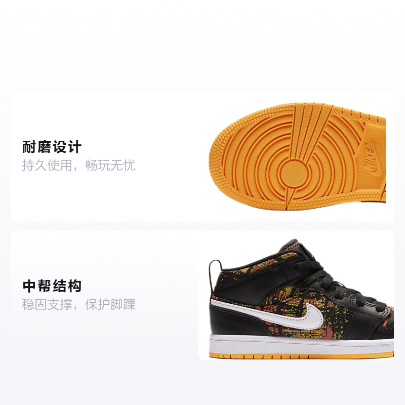 Детские кроссовки Jordan Air Jordan 1 (черно-бело-оранжевый) — Чёрныйбелыйоранжевый — фото 2