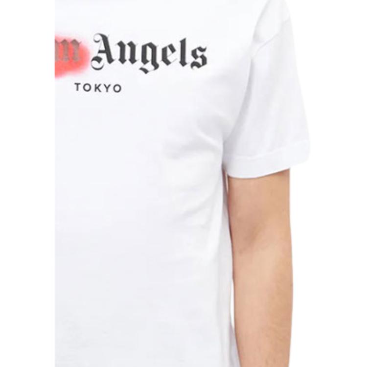 Мужская футболка PALM ANGELS Tokyo Sprayed Logo Tee (белая) — фото 6